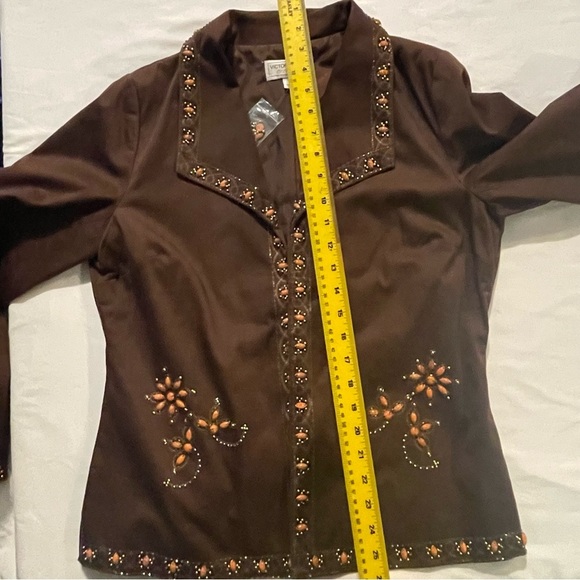 Victor Coastal Brown Jacket with Orange beaded accents Size M. Pre-owned. - Picture 12 of 13